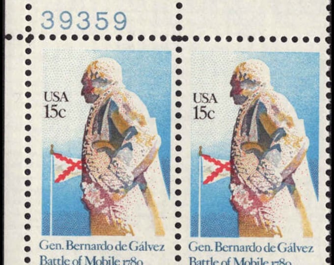 1980 General Bernardo de Galvez Plate Block of Four 15-Cent United States Postage Stamps