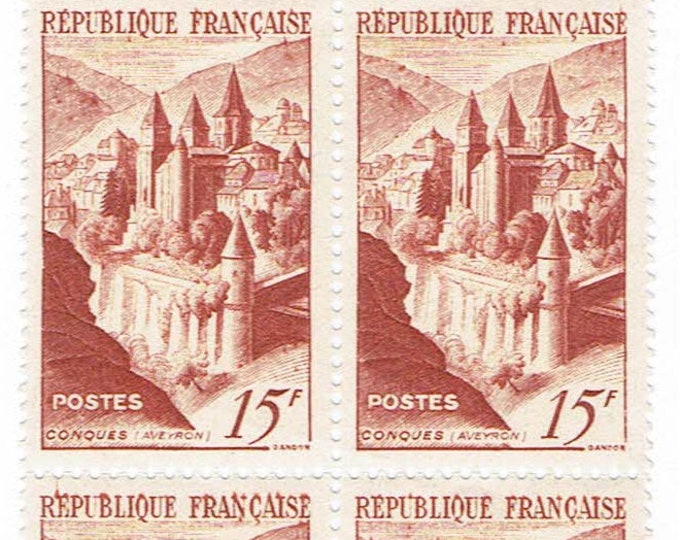 French Abbey Block of Four France Postage Stamps Issued 1947