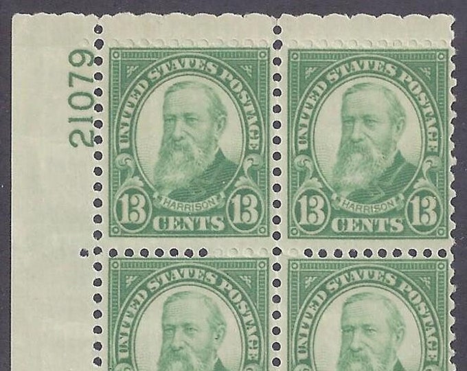 Benjamin Harrison Plate Block of Four 13-Cent United States Postage Stamps Issued 1931
