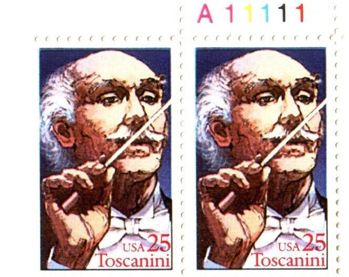 1989 Arturo Toscanini Plate Block of Four 25-Cent United States Postage Stamps