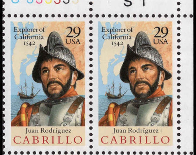 1992 Juan Rodriguez Cabrillo Plate Block of Four 29-Cent United States Postage Stamps