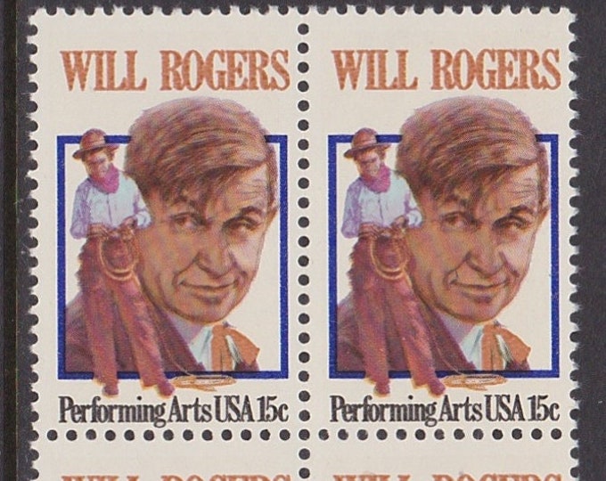 1980 Will Rogers Block of Four 15-Cent United States Postage Stamps