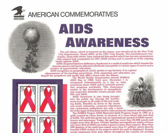 AIDS Awareness United States Postage Stamps Commemorative Panel Issued 1993