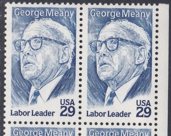 George Meany Plate Block of Four 29-Cent United States Postage Stamps Issued 1994