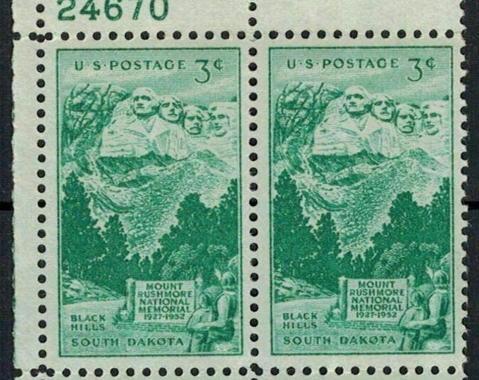 Mount Rushmore Plate Block of Four 3-Cent United States Postage Stamps Issued 1952