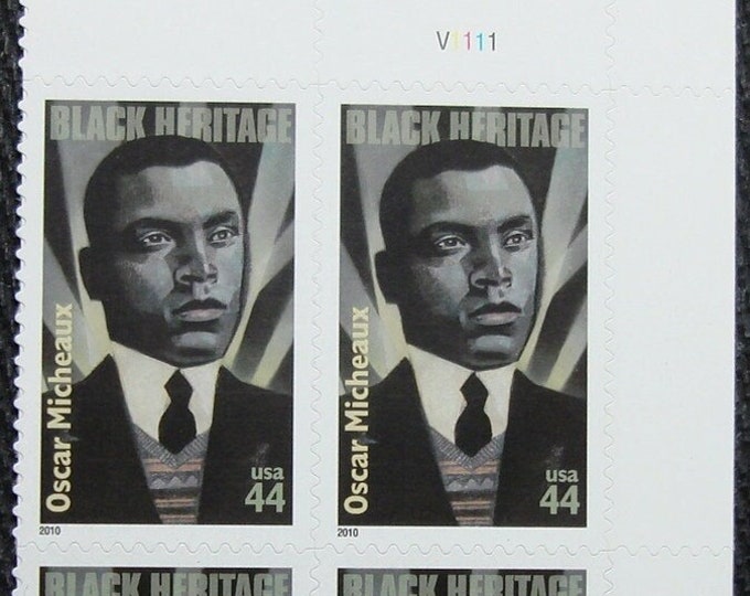 2010 Black Heritage Oscar Micheaux Plate Block of Four 44-Cent US Postage Stamps