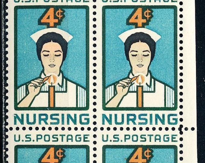 1961 Nursing Block of Four 4-Cent US Postage Stamps Mint Never Hinged