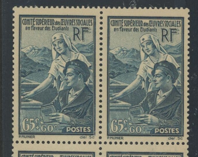 Student And Nurse Block of Four France Postage Stamps Issued 1938