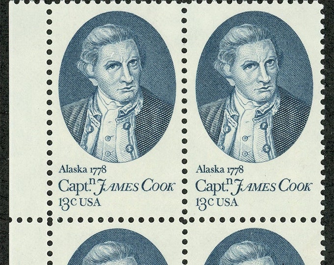 1978 Captain Cook Alaska Voyage Plate Block of four 13-Cent United States Postage Stamps