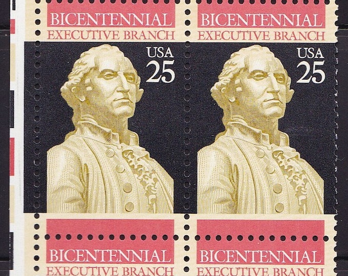Executive Branch Plate Block of Four 25-Cent United States Postage Stamps Issued 1989