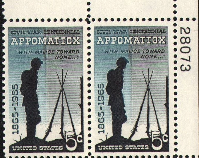 1965 Civil War Centennial Surrender at Appomattox Plate Block of Four 5-Cent US Postage Stamps