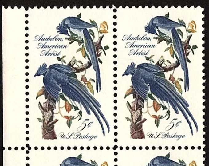 1963 John James Audubon American Artist Plate Block of Four 5-Cent United States Postage Stamps