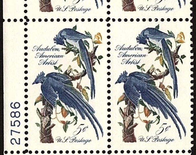 1963 John James Audubon American Artist Plate Block of Four 5-Cent US Postage Stamps Mint Never Hinged