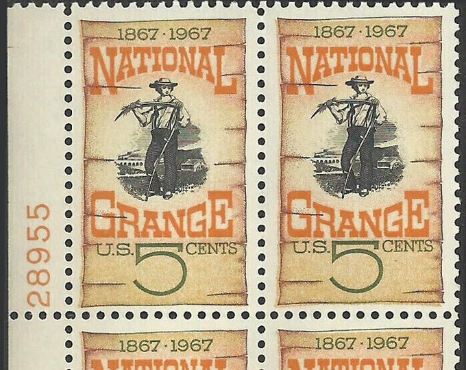 1967 National Grange Plate Block of Four 5-Cent United States Postage Stamps