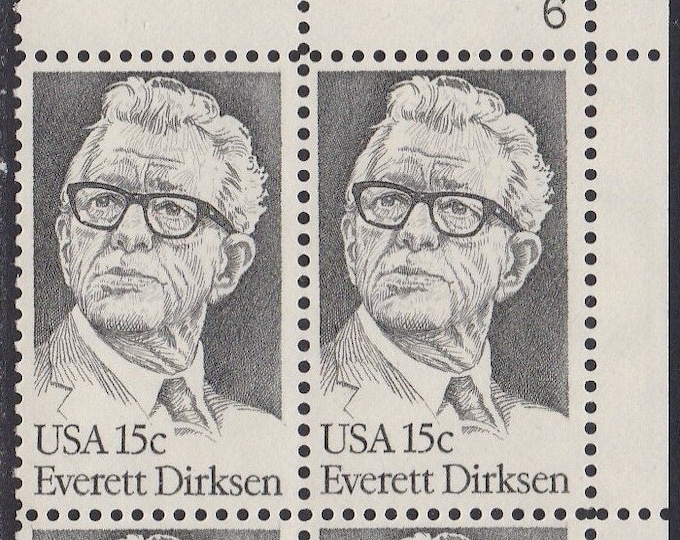 1981 Everett Dirksen Plate Block of Four 15-Cent United States Postage Stamps