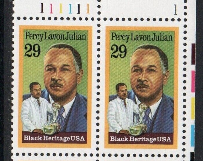 1993 Percy Lavon Julian Black Heritage Plate Block of Four 29-Cent United States Postage Stamps