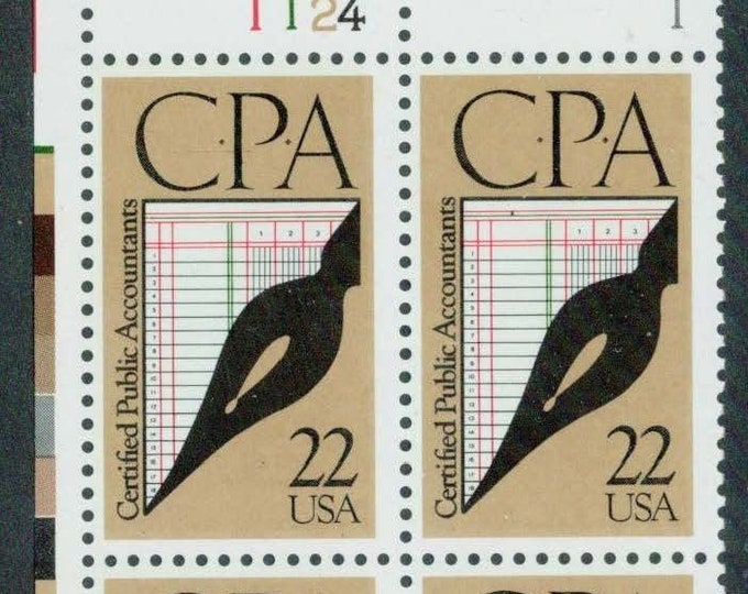 Certified Public Accountant Plate Block of Four 22-Cent United States Postage Stamps Issued 1987