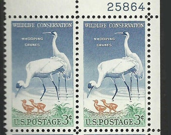 Whooping Cranes Plate Block of Four 3-Cent United States Postage Stamps Issued 1957