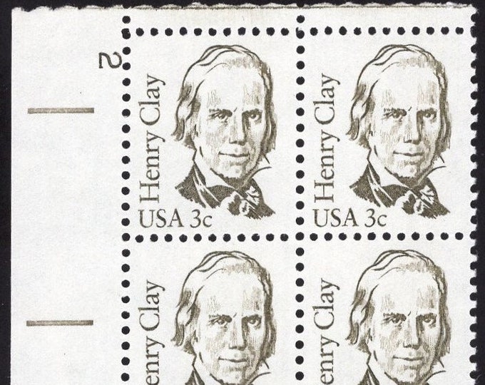 1983 Henry Clay Plate Block of Four 3-Cent United States Postage Stamps