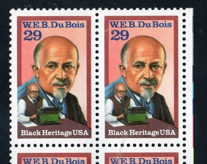 1992 W.E.B. Du Bois Black Heritage Plate Block of Four 29-Cent United States Postage Stamps