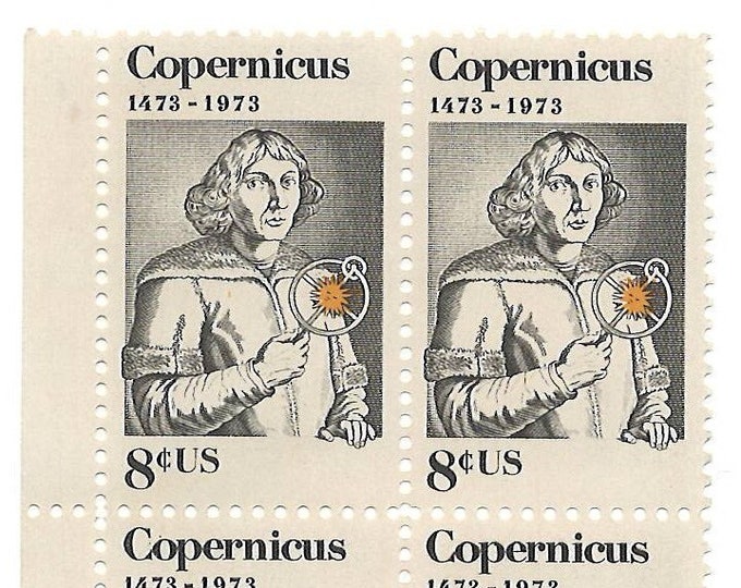 Copernicus Plate Block of Four 8-Cent United States Postage Stamps Issued 1973