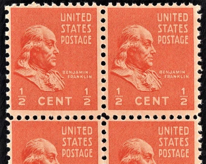 Benjamin Franklin Block of Four Half-Cent United States Postage Stamps