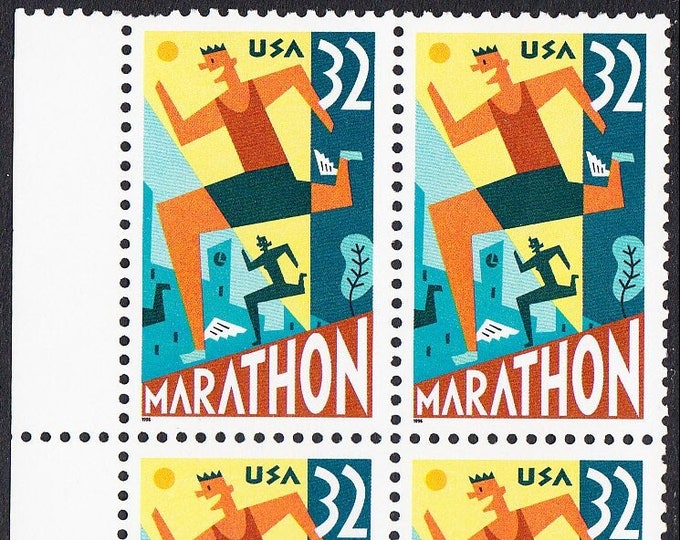 1996 Marathon Plate Block of Four 32-Cent United States Postage Stamps