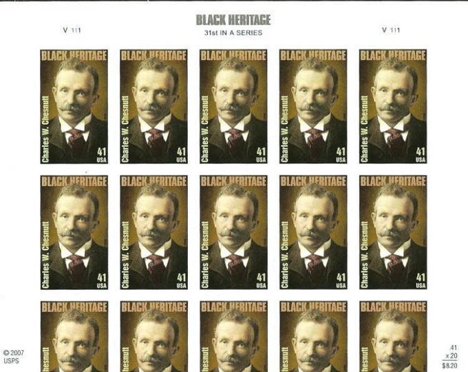 2008 Charles W Chesnutt Sheet of Twenty 41-Cent US Black Heritage Postage Stamps
