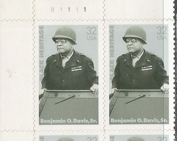 General Benjamin O Davis Plate Block of Four 32-Cent United States Postage Stamps Issued 1997