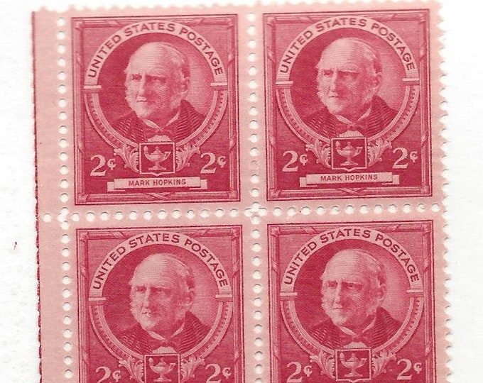 Mark Hopkins Plate Block of Four 2-Cent United States Postage Stamps Issued 1940