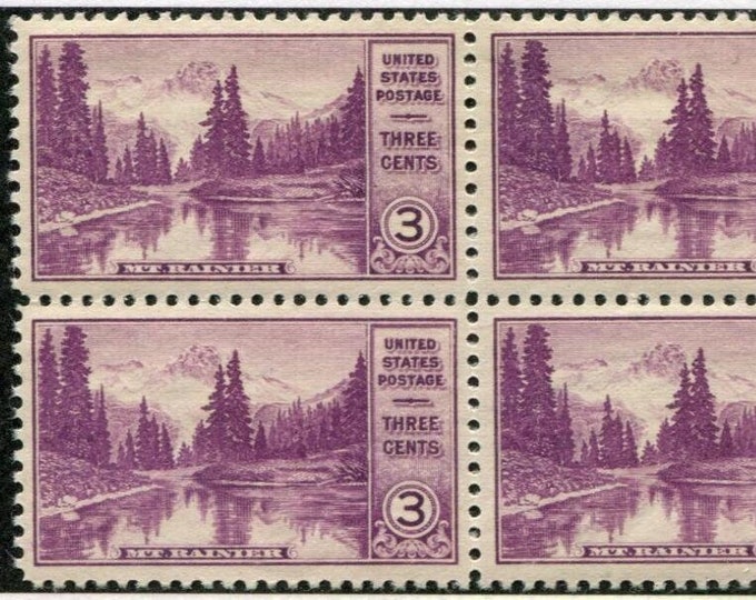 Mount Rainier National Park Block of Four 3-Cent United States Postage Stamps Issued 1934