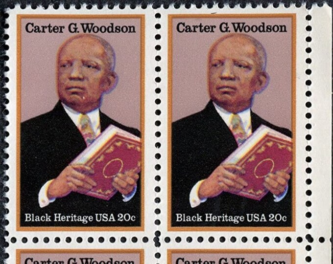 Carter Woodson Plate Block of Four 20-Cent United States Postage Stamps Issued 1984
