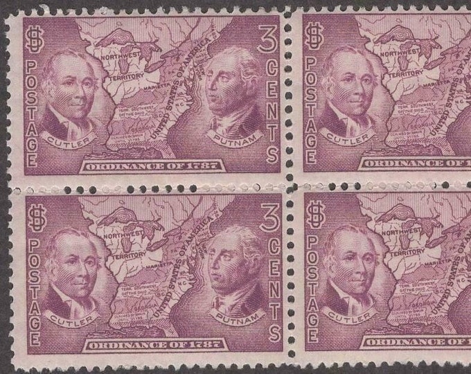 Northwest Ordinance Block of Four 3-Cent United States Postage Stamps Issued 1937