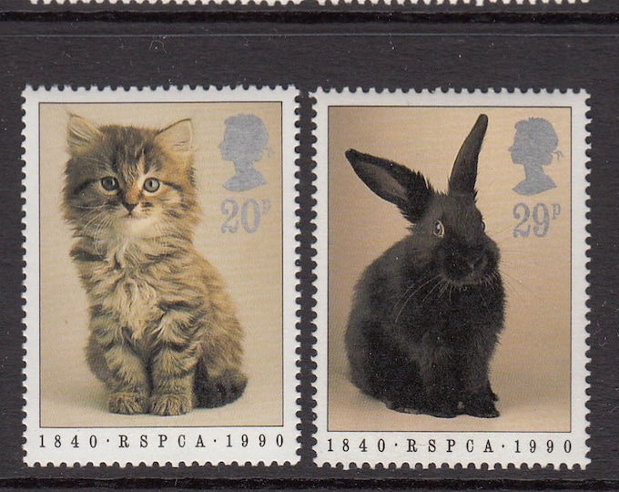 1990 Animals RSPCA Anniversary Set of Four Collectible Great Britain Postage Stamps Mint Never Hinged