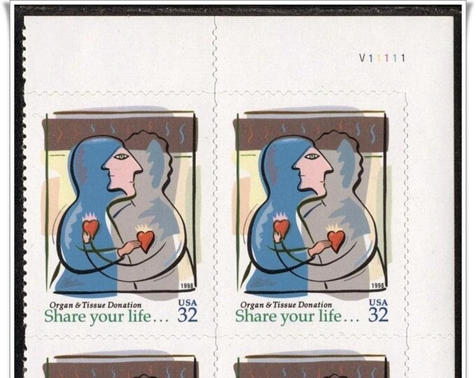 1998 Organ Donation Plate Block of Four 32-Cent United States Postage Stamps