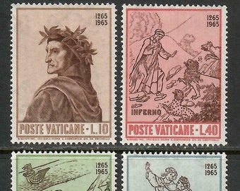 1965 Seventh Centenary of the Birth of Dante Alighieri Set of Four Vatican City Postage Stamps Mint Never Hinged