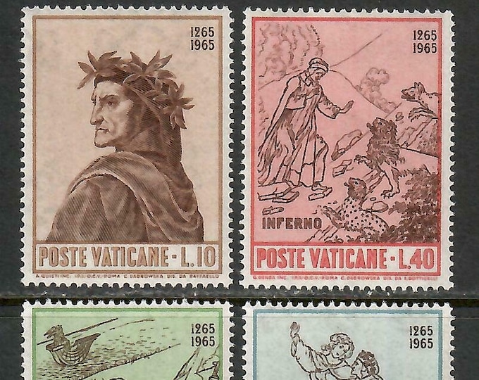 1965 Seventh Centenary of the Birth of Dante Alighieri Set of Four Vatican City Postage Stamps