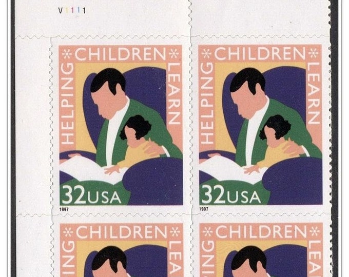 Helping Children Learn Plate Block of Four 32-Cent United States Postage Stamps