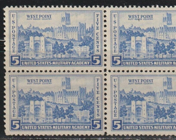 West Point Block of Four 5-Cent United States Postage Stamps Issued 1937