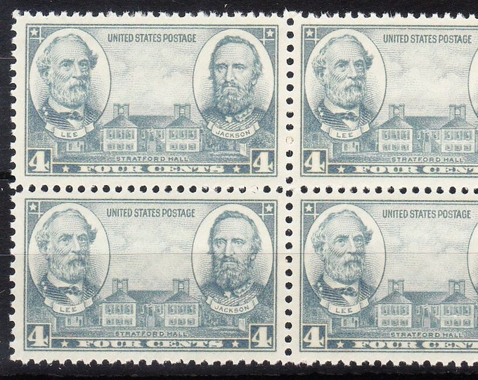 Robert E Lee and Jackson Block of Four United States Postage Stamps
