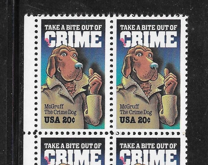 McGruff the Crime Dog Plate Block of Four 20-Cent United States Postage Stamps Issued 1984