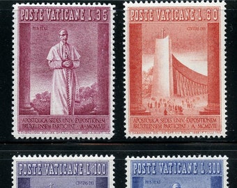 1958 Pius XII  EXPO Bruxelles Set of Four Vatican City Postage Stamps Mint Never Hinged