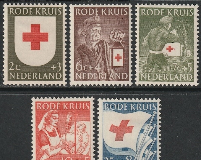 Red Cross Set of Five Netherlands Postage Stamps Issued 1953