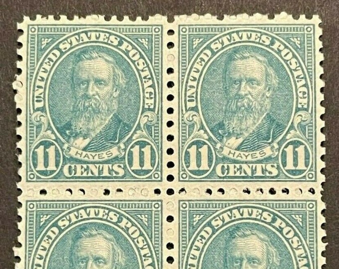 Rutherford B Hayes Block of Four 11-Cent United States Postage Stamps Issued 1931