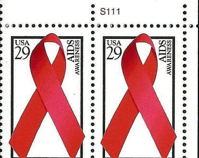 1993 AIDS Awareness Plate Block of Four 29-Cent United States Postage Stamps