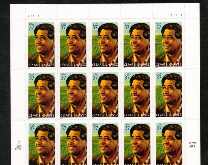 2003 Cesar Chavez Mint Sheet of Twenty 37-Cent United States Postage Stamps