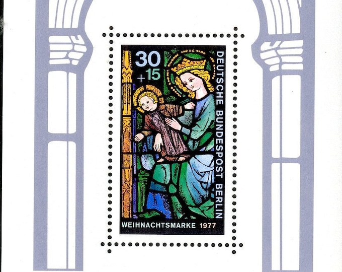 1977 Mary With Child Germany Berlin Christmas Postage Stamp Souvenir Sheet Mint Never Hinged