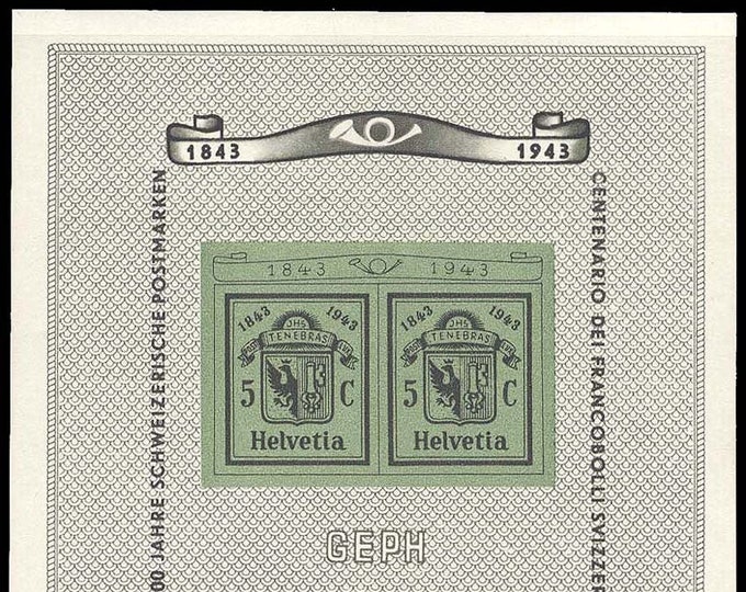 Double Geneva Stamp Switzerland Souvenir Sheet Issued 1943
