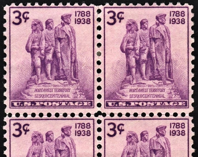 Northwest Territory Block of Four 3-Cent United States Postage Stamps Issued 1938