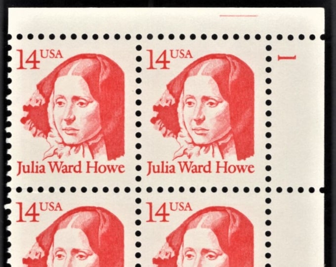 1987 Julia Ward Howe Plate Block of Four 14-Cent United States Postage Stamps